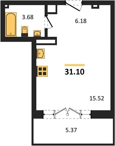 Квартира 1-комн. 31.1 кв. м
