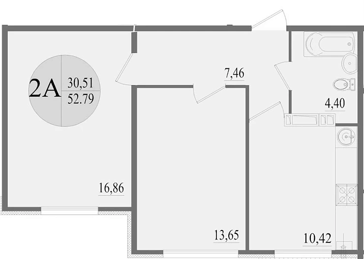 Квартира 2-комн. 52.79 кв. м