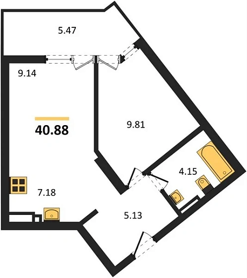 Квартира 2-комн. 40.88 кв. м