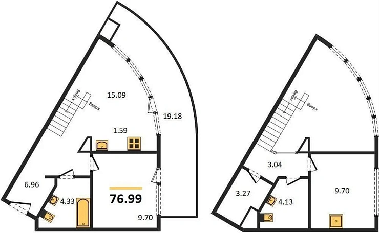 Апартаменты 2-комн. 76.99 кв. м