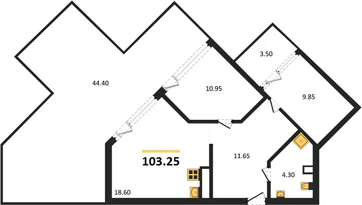 Апартаменты 2-комн. 103.25 кв. м