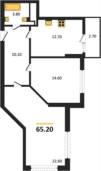 Квартира 2-комн. 65.2 кв. м