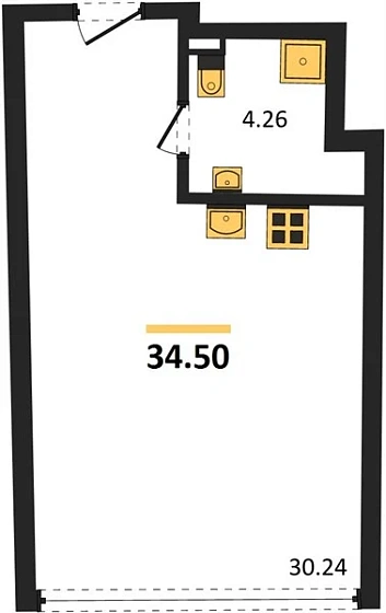 Апартаменты Студия 34.5 кв. м