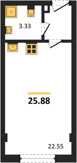 Апартаменты 1-комн. 25.88 кв. м
