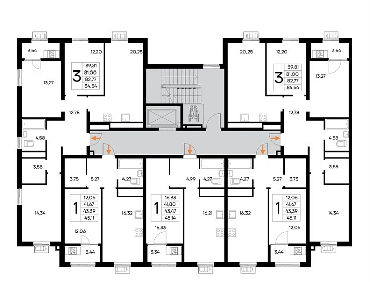 Квартира 3-комн. 84.54 кв. м