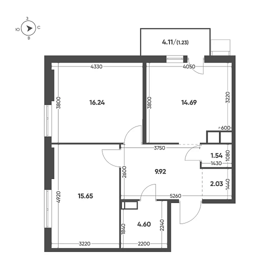 Квартира 2-комн. 65.9 кв. м