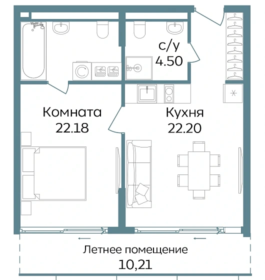 Апартаменты 2-комн. 59.09 кв. м