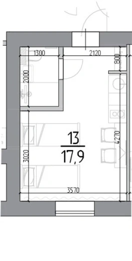 Апартаменты Студия 17.9 кв. м