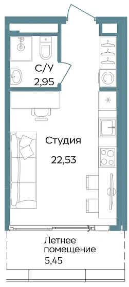Апартаменты 1-комн. 30.93 кв. м