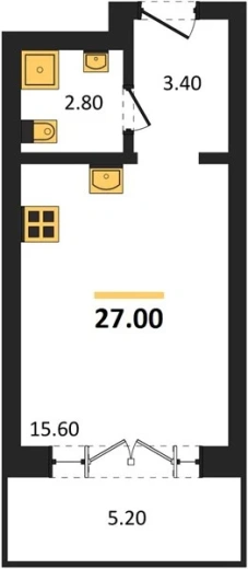 Апартаменты Студия 27 кв. м