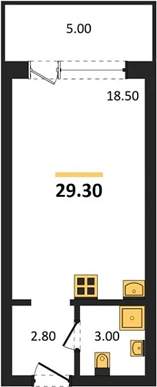 Апартаменты Студия 29.3 кв. м