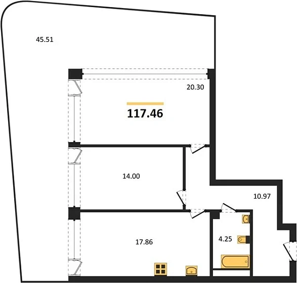 Апартаменты 2-комн. 117.46 кв. м