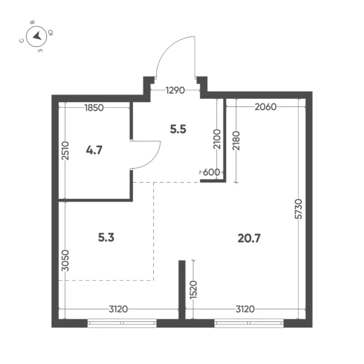 Квартира 1-комн. 36.2 кв. м