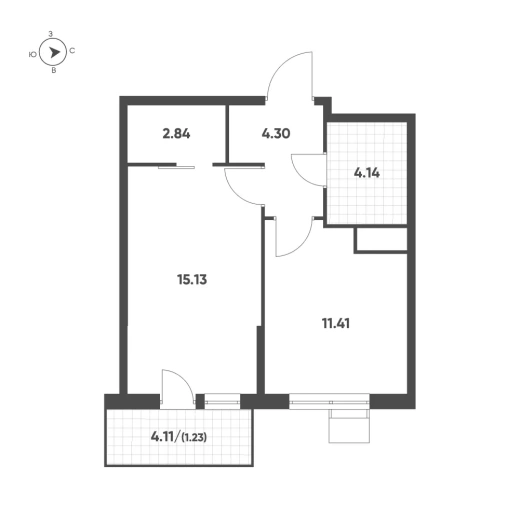 Квартира 1-комн. 39.05 кв. м