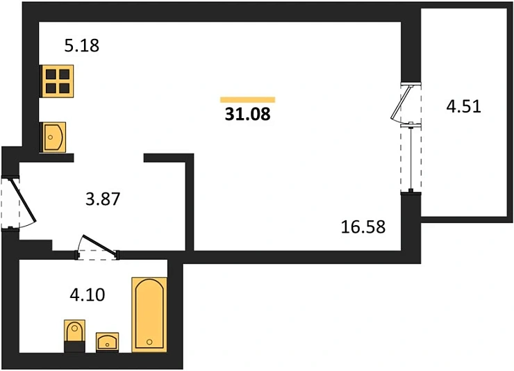 Квартира Студия 30.96 кв. м
