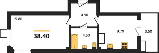 Квартира 1-комн. 38.4 кв. м