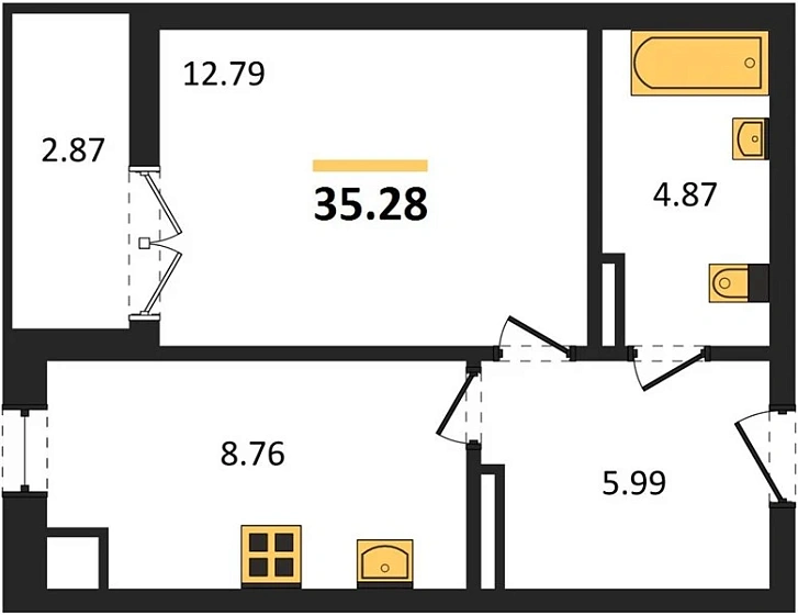 Квартира 1-комн. 35.28 кв. м
