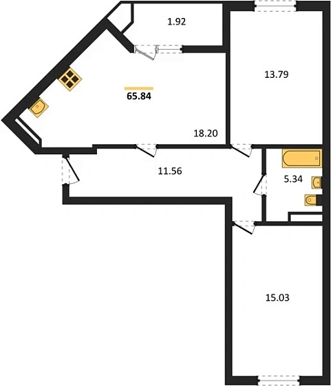 Квартира 2-комн. 62.9 кв. м