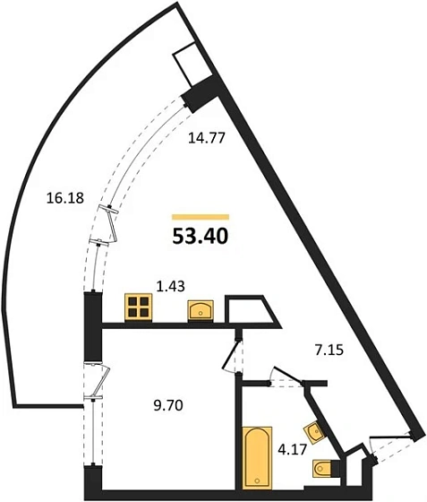 Апартаменты 1-комн. 53.4 кв. м