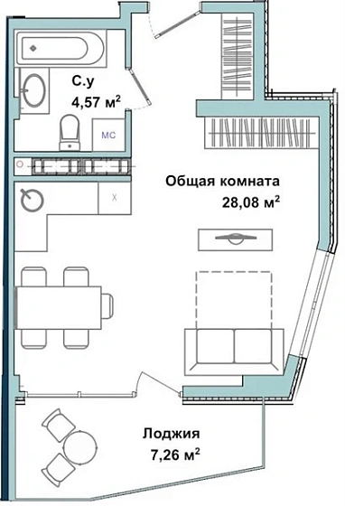 Апартаменты Студия 38.9 кв. м