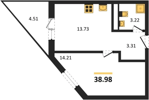 Апартаменты 1-комн. 38.98 кв. м