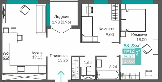 Квартира 2-комн. 66.25 кв.м