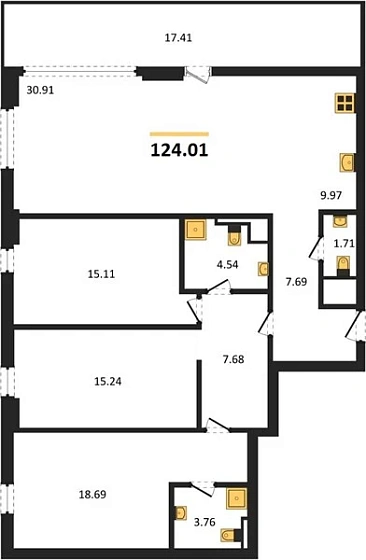 Квартира 4-комн. 124.01 кв. м