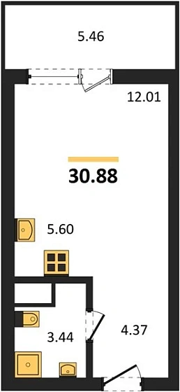 Апартаменты Студия 30.88 кв. м