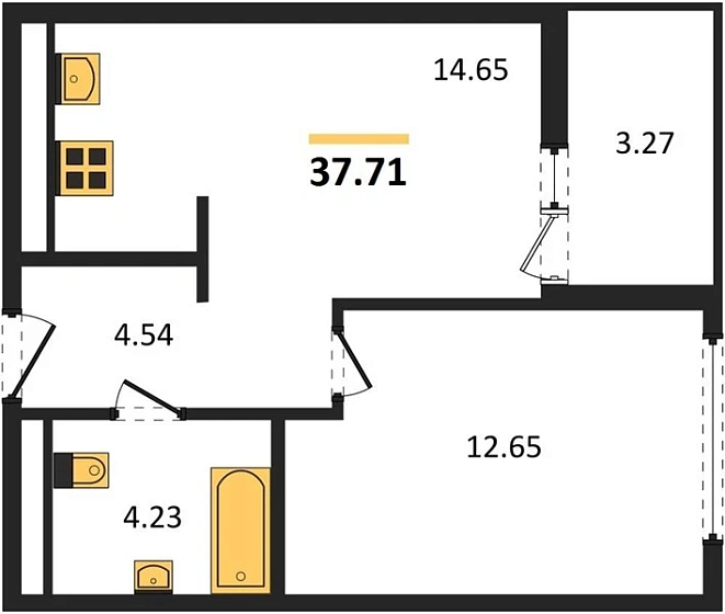 Квартира 1-комн. 37.71 кв. м