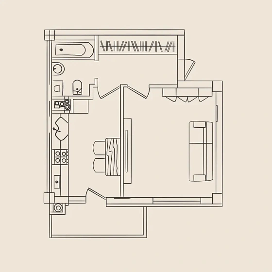 Квартира 1-комн. 41 кв. м