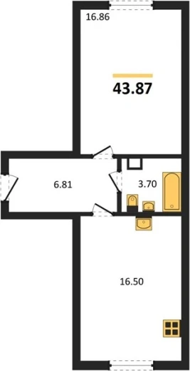 Квартира 1-комн. 43.87 кв. м