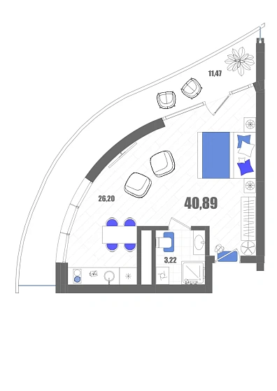 Апартаменты Студия 40.9 кв. м