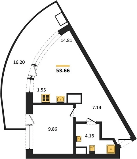 Апартаменты 1-комн. 53.66 кв. м