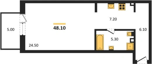 Квартира Студия 48.1 кв. м