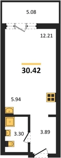 Квартира Студия 30.42 кв. м