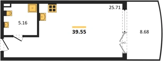Апартаменты Студия 39.55 кв. м