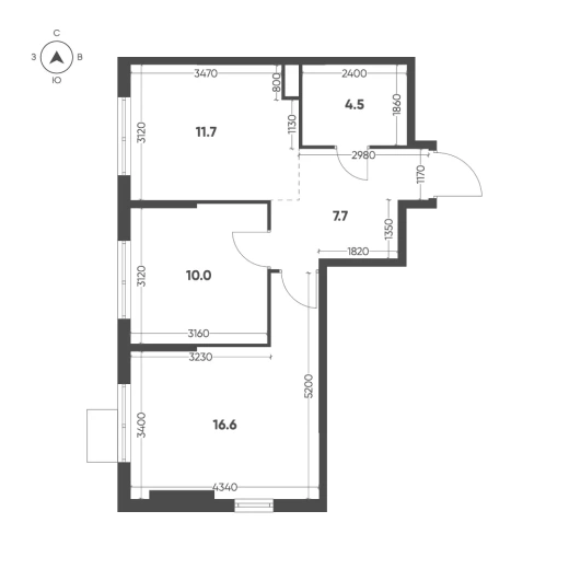 Квартира 2-комн. 50.5 кв. м