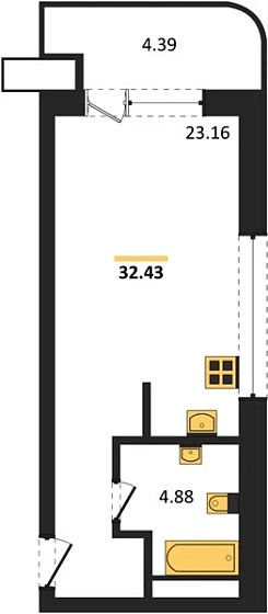 Апартаменты Студия 32.43 кв. м