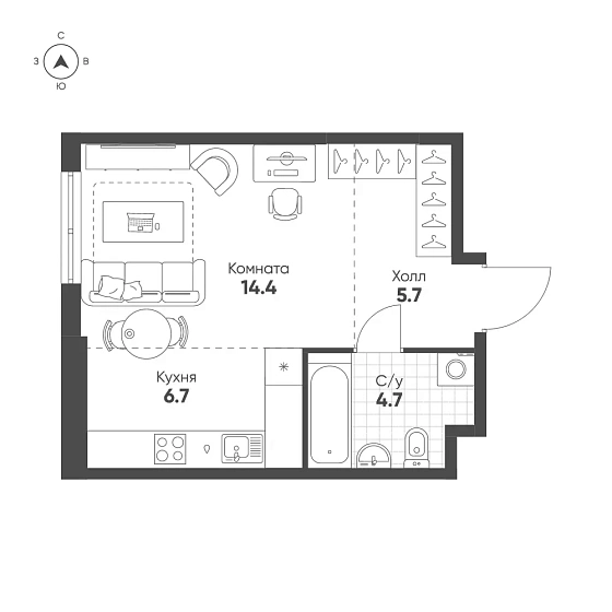 Квартира Студия 31.5 кв. м