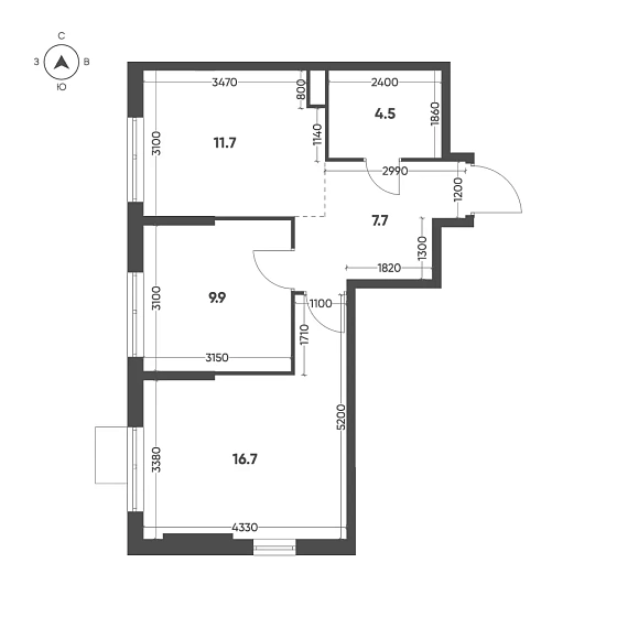 Квартира 2-комн. 50.5 кв. м