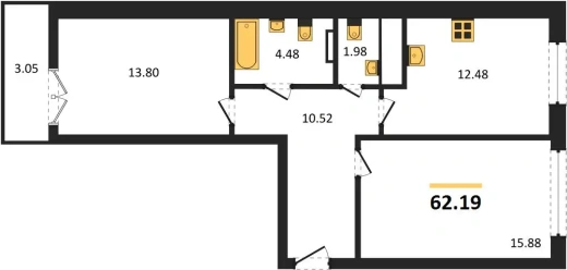 Квартира 2-комн. 62.19 кв. м