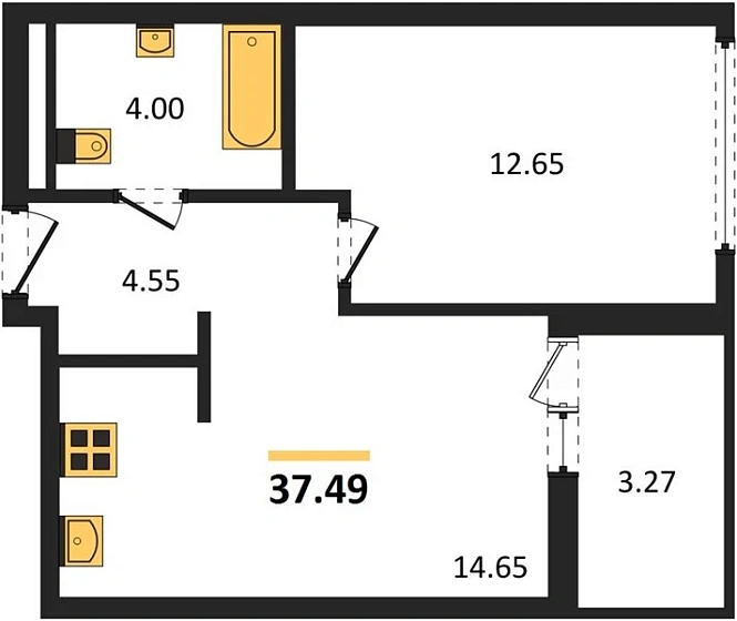 Квартира 1-комн. 37.49 кв. м