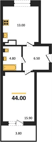 Квартира 1-комн. 44 кв. м