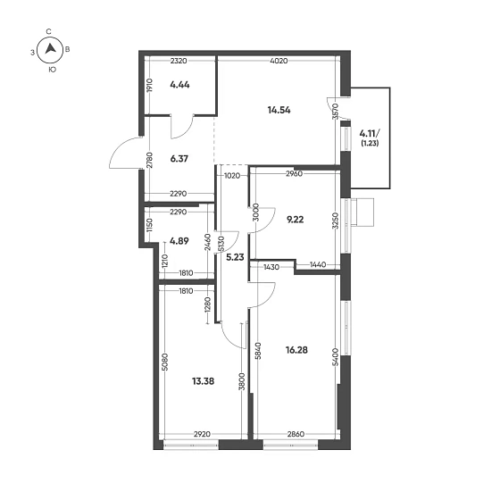 Квартира 3-комн. 75.58 кв. м