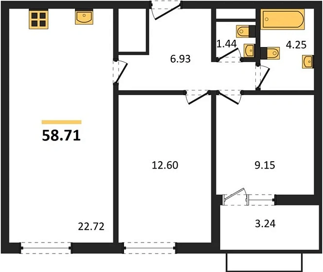 Квартира 2-комн. 58.71 кв. м