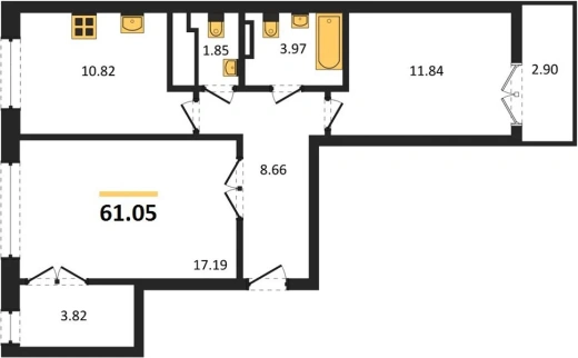Квартира 2-комн. 61.05 кв. м