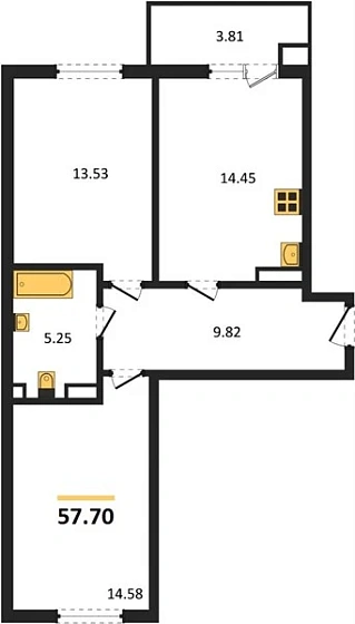 Квартира 2-комн. 57.7 кв. м