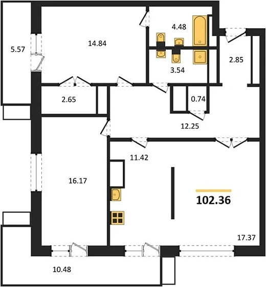 Квартира 2-комн. 102.36 кв. м