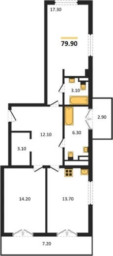Квартира 2-комн. 79.9 кв. м