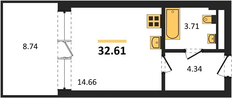 Апартаменты 1-комн. 32.61 кв. м